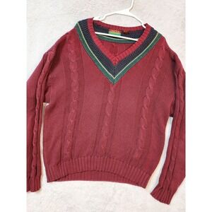 Vintage Oakmont Limited Sweater Mens Large Cable Knit V Neck Tennis Prep Maroon